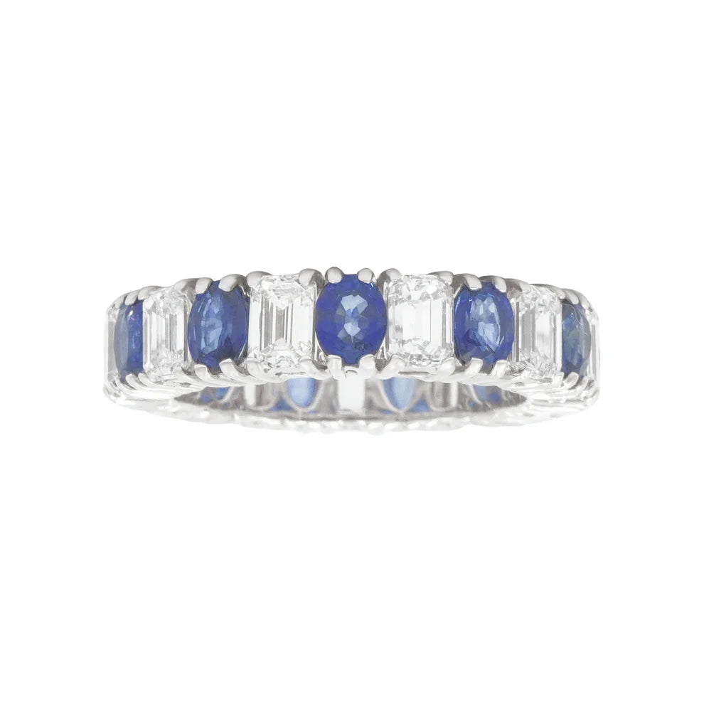 elegant diamond rings for women -Lauralea Emerald Cut Diamond & Oval Cut Sapphire Eternity Ring in 14K White Gold