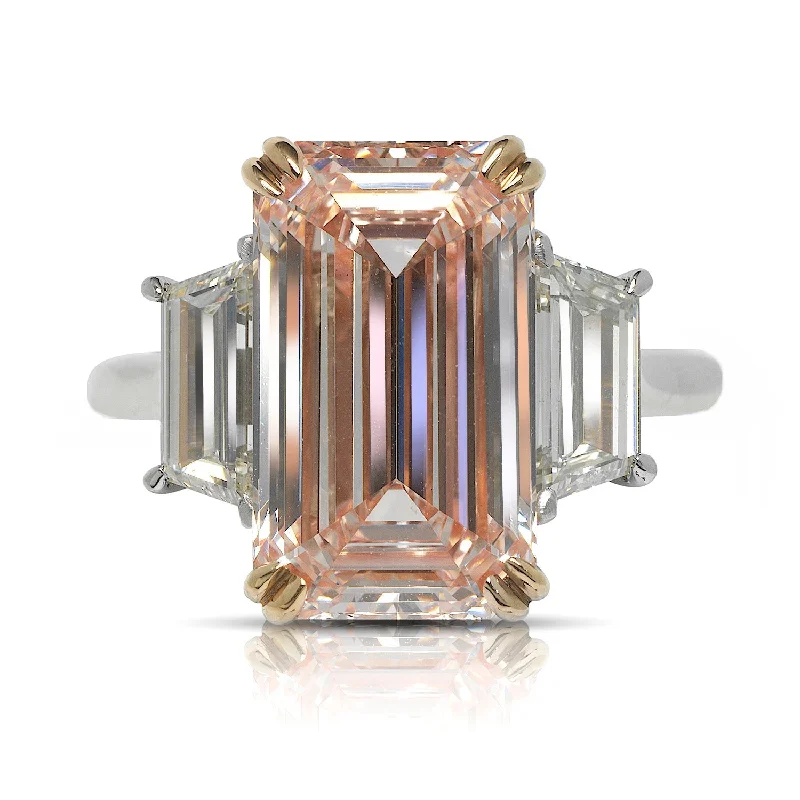 rose gold rings for women -MADAM 8 CARAT EMERALD CUT VS2 CLARITY FANCY INTENSE PINK DIAMOND ENGAGEMENT RING PLATINUM GIA CERTIFIED 6 CT FIOP VS2 BY MIKE NEKTA