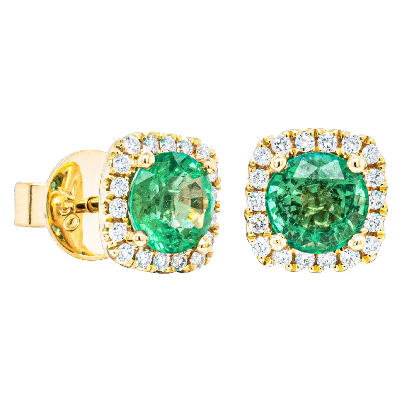 women’s pearl stud earrings -18ct Yellow Gold 1.81ct Emerald & Diamond Peony Stud Earrings