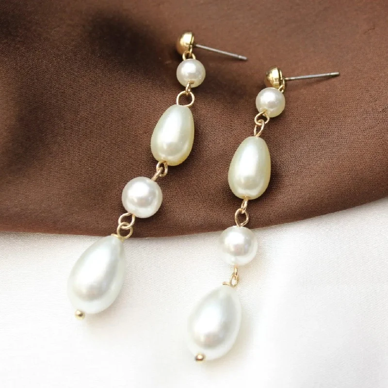 trendy statement earrings for women -TFC Dangling Pearls Gold Plated Dangler Earrings