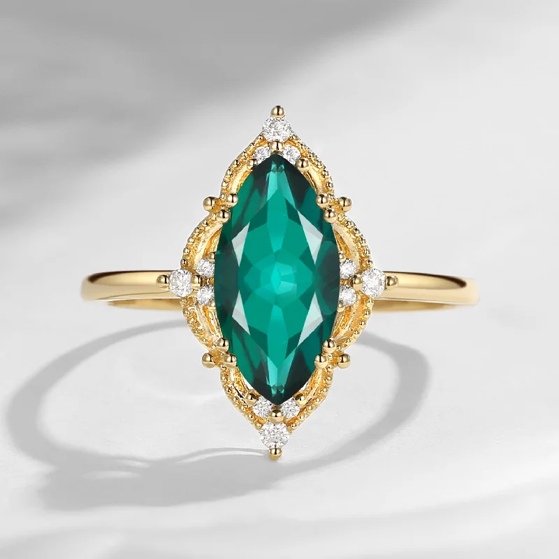 stylish engagement rings for women -2.5ct 18K Marquise Vintage Inspired Lab Emerald Engagement Ring