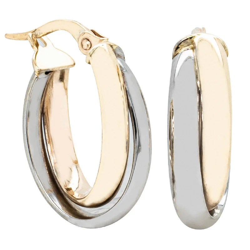 simple stud earrings for women -9ct Yellow & White Gold Crossover Hoop Earrings