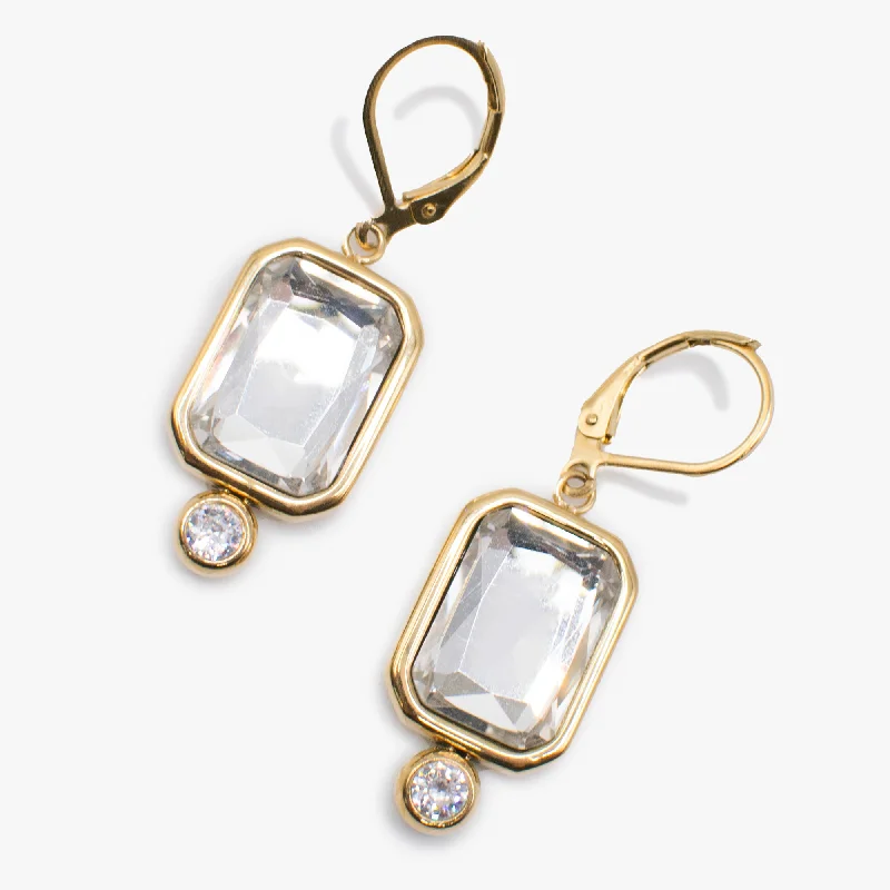 women’s huggie earrings -Emerald Cut Crystal Drop Earrings