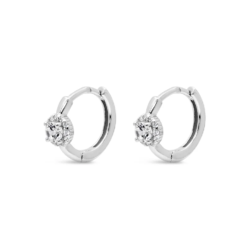 classic dangly earrings for women -ROUND STONED HOOP SILVER EARRING