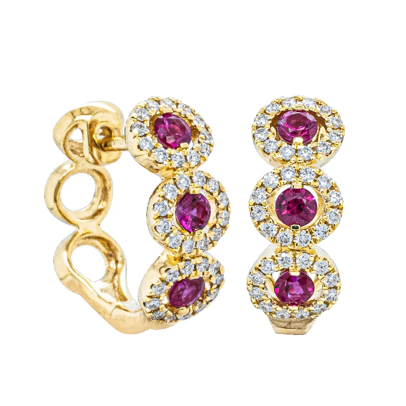 gold hoop earrings for women -18ct Yellow Gold .54ct Ruby & Diamond Hoop Earrings