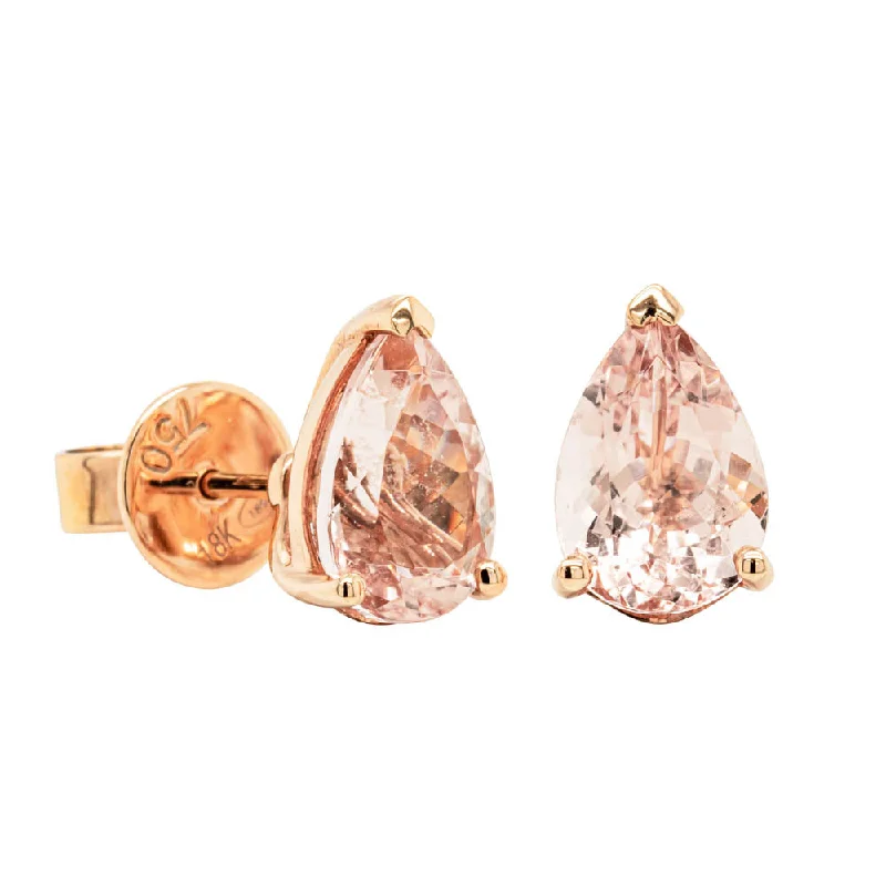 trendy stud earrings for women -18ct Rose Gold 3.98ct Morganite Stud Earrings