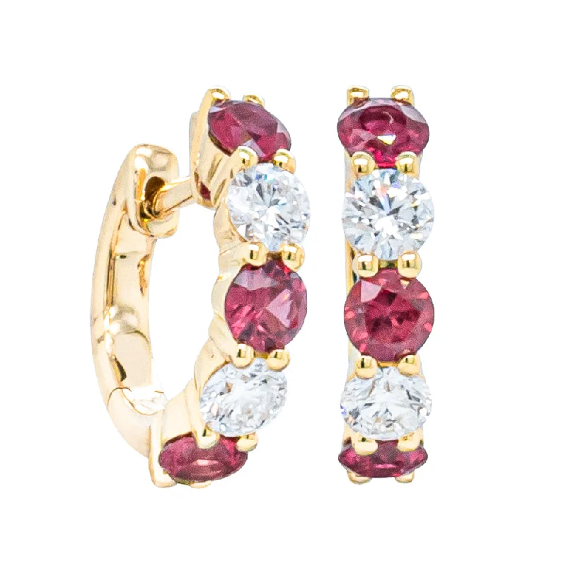 crystal stud earrings -18ct Yellow Gold Ruby & Diamond Panorama Hoop Earrings