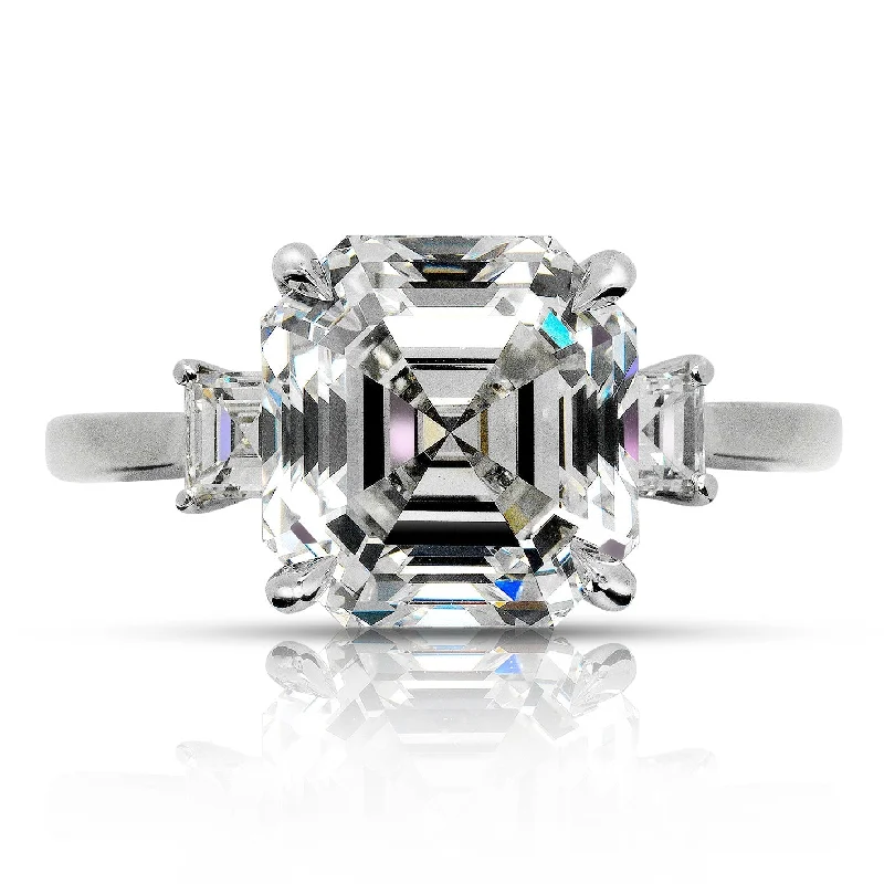 women’s engagement rings with diamonds -MAVIA 6 CARAT ASSCHER CUT E COLOR VVS1 CLARITY 3 STONE DIAMOND ENGAGEMENT RING 18K WHITE GOLD GIA CERTIFIED 5 CT E VVS1 BY MIKE NEKTA