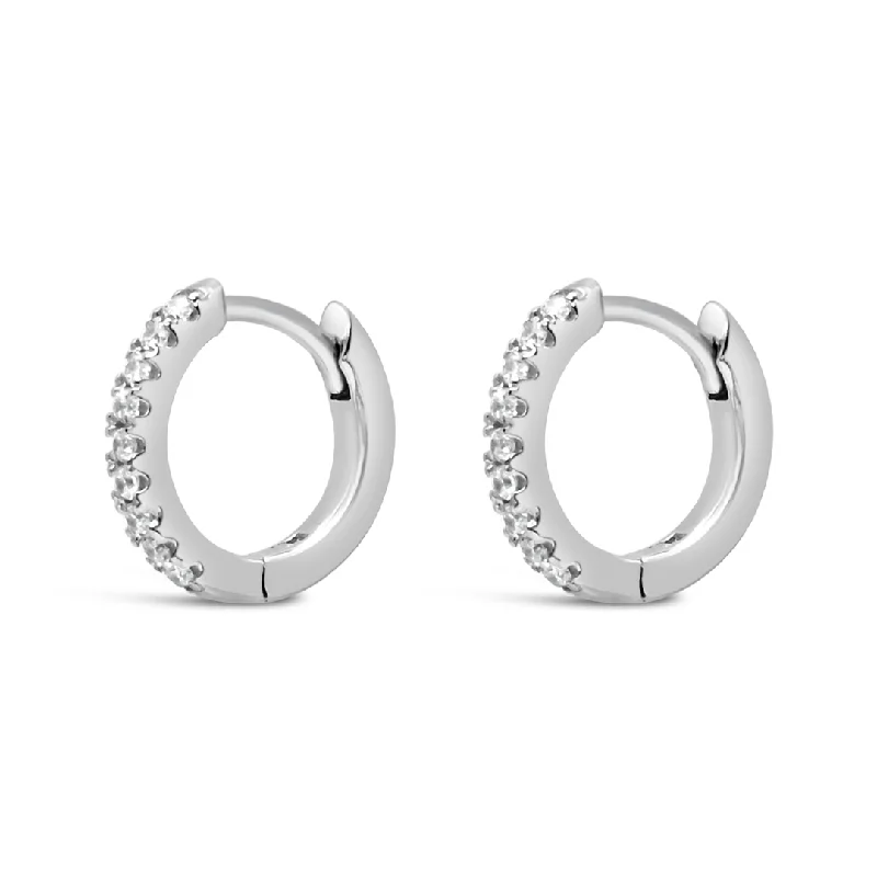 pearl earrings for women -SIMPLE ROUND STONED HOOP SILVER EARRING