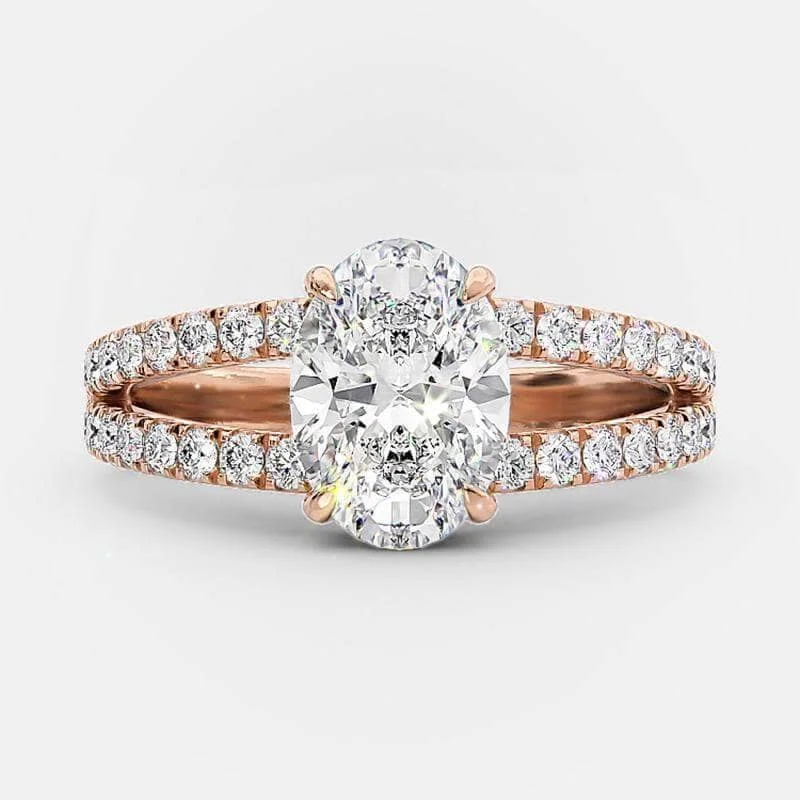 gemstone and diamond engagement rings -Rose Gold Split Shank Oval Cut Engagement Ring