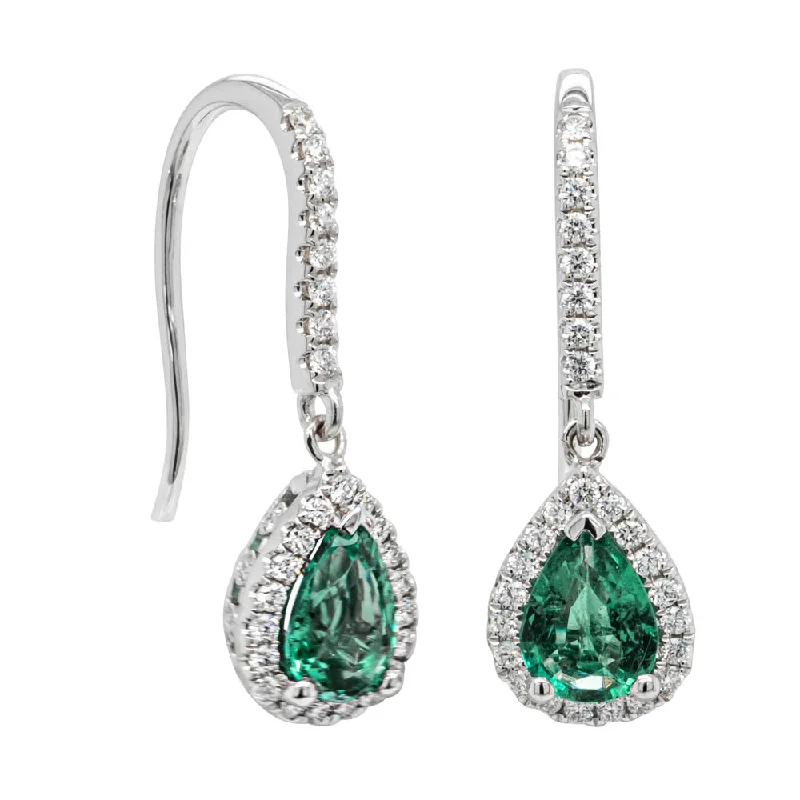 elegant earrings for women -18ct White Gold 1.12ct Emerald & Diamond Mini Sierra Earrings