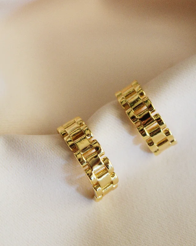 vintage earrings for women -Watch Link Hoop Stud Earrings