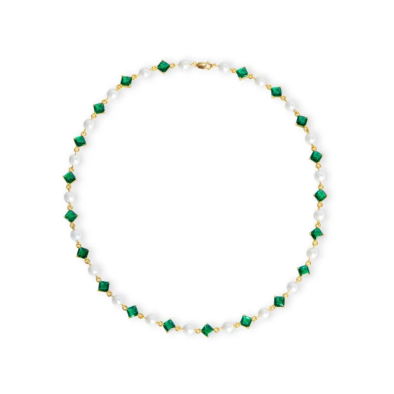 luxury gold necklaces for women -The Emerald Pearl Necklace