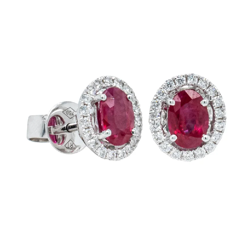 women’s custom earrings -18ct White Gold 1.13ct Ruby & Diamond Earrings