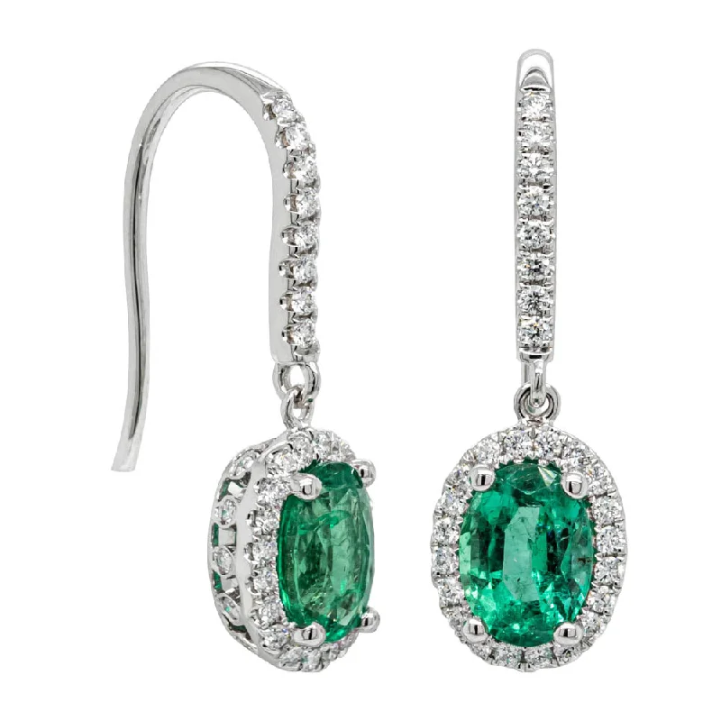 gold stud earrings for women -18ct White Gold 1.66ct Emerald & Diamond Mini Sierra Earrings