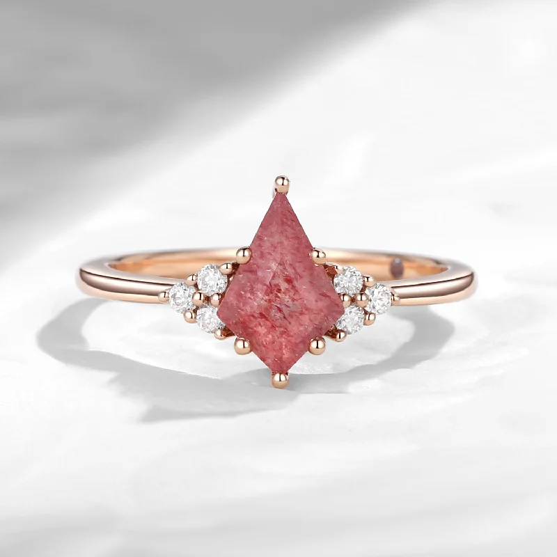 women’s diamond solitaire engagement rings -Art Deco Kite Cut Strawberry Rose Quartz Engagement Ring