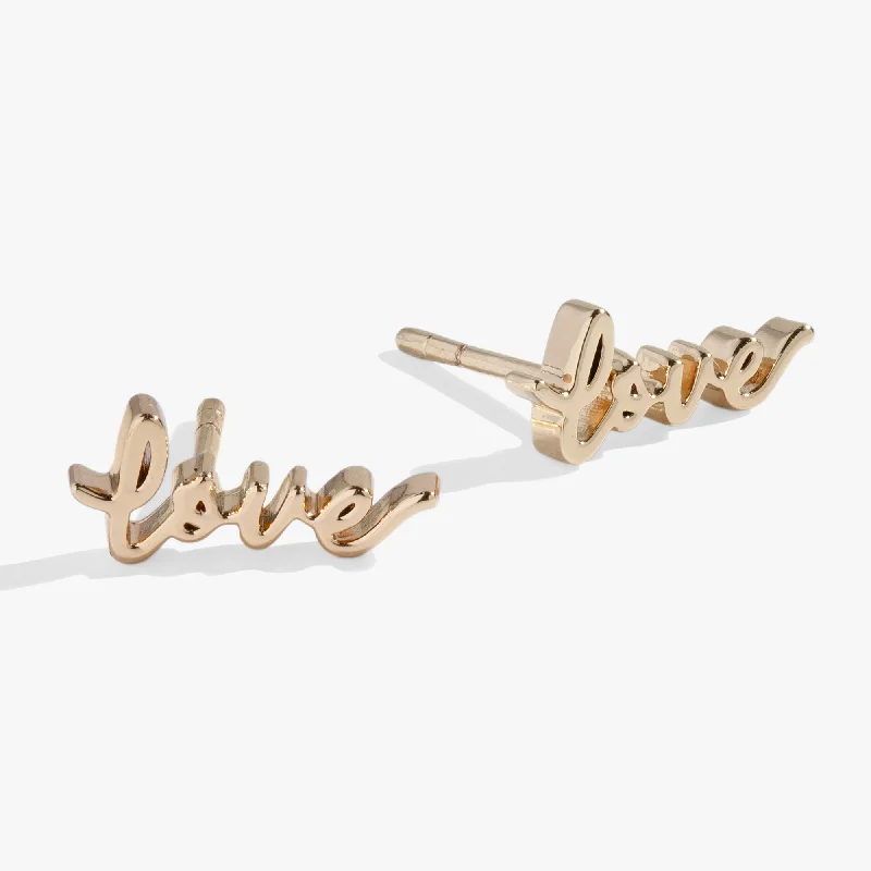 crystal earrings for women -Love Script Stud Earrings