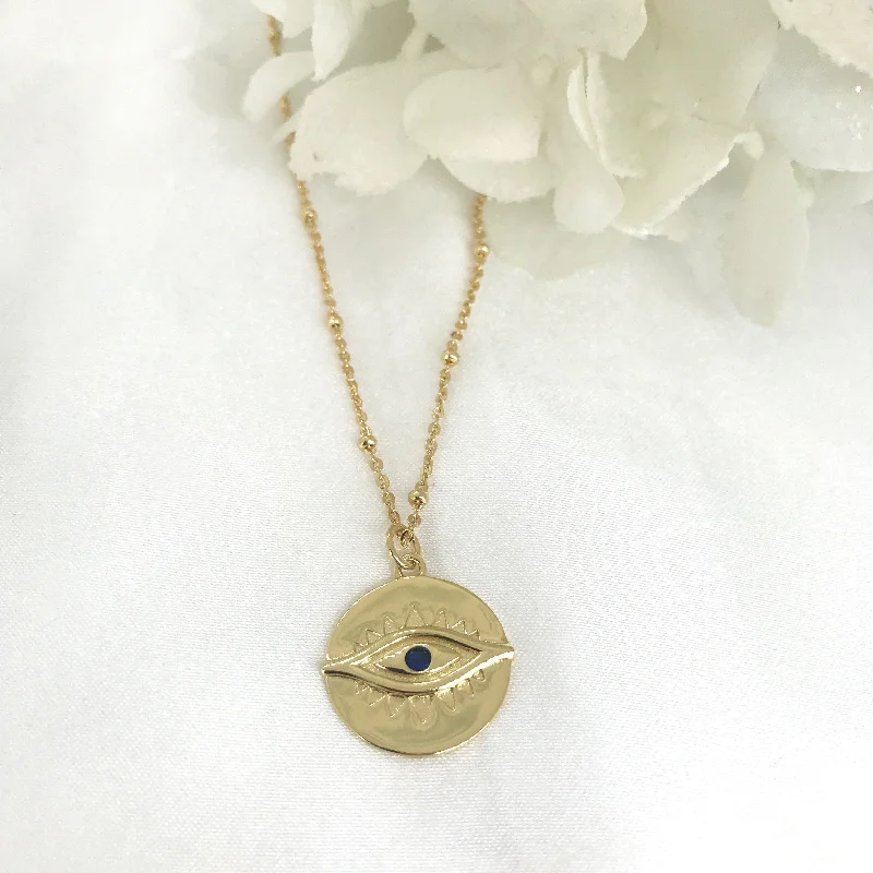 gemstone necklaces for women -18k/925 Vermeil Ball Chain with Evil Eye