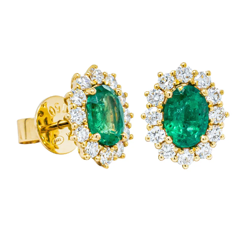 modern earrings for women -18ct Yellow Gold 1.68ct Emerald & Diamond Belle Earrings