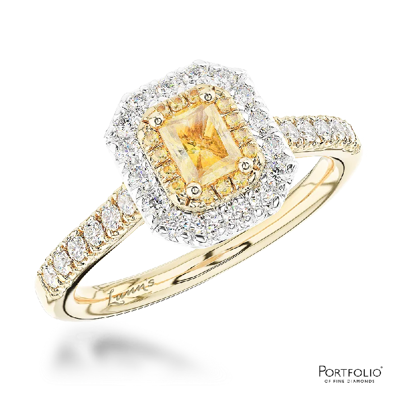 cocktail rings for women -Cluster 0.49ct Fancy Yellow VVS2 Yellow Diamond Yellow Gold/Platinum Ring