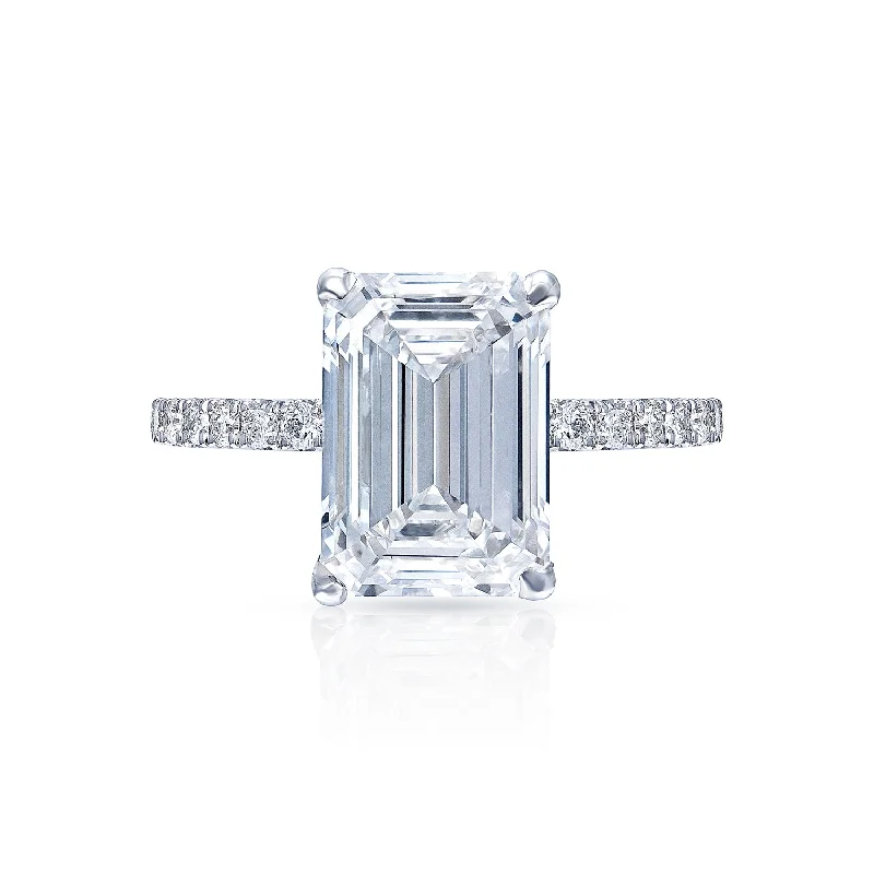 silver engagement rings for women -Lylah 4 Carat F VS2 Emerald Cut Lab Grown Diamond Engagement Ring in Platinum