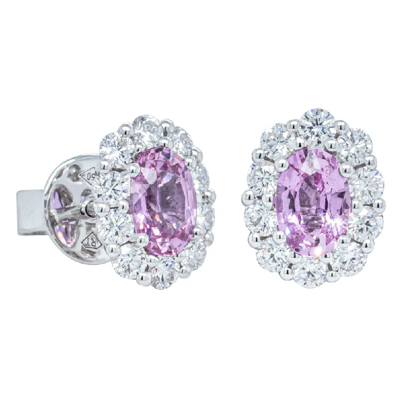 timeless earrings for women -18ct White Gold 1.22ct Pink Sapphire & Diamond Earrings