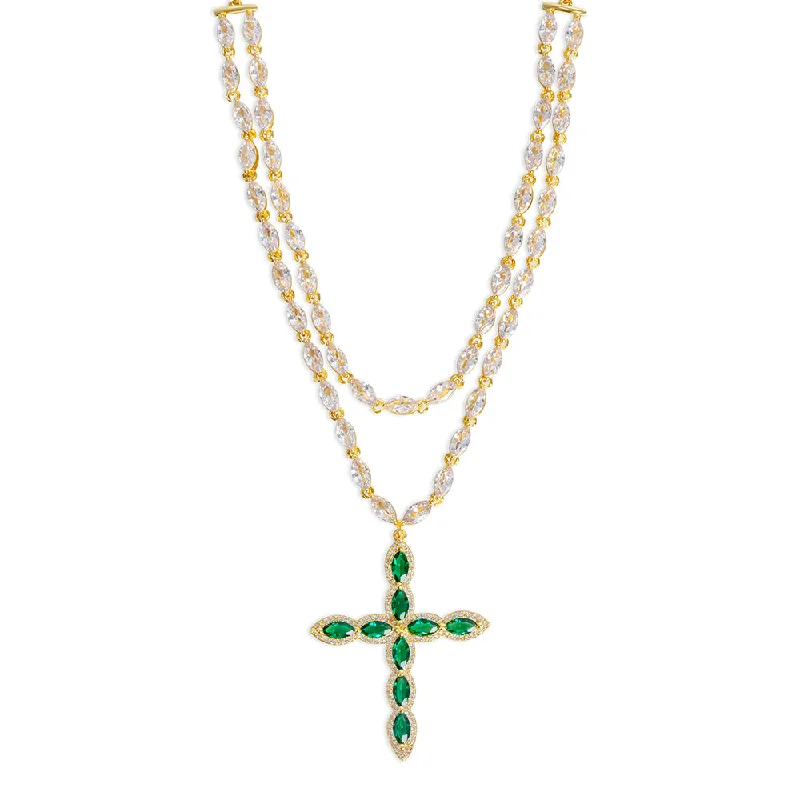 crystal necklaces for women -The Sagrada Emerald Cross Choker (Cindy Kimberly x The M Jewelers)