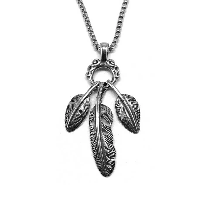 stylish chain necklaces for women -Stainless Steel 3 Feather Pendant Necklace