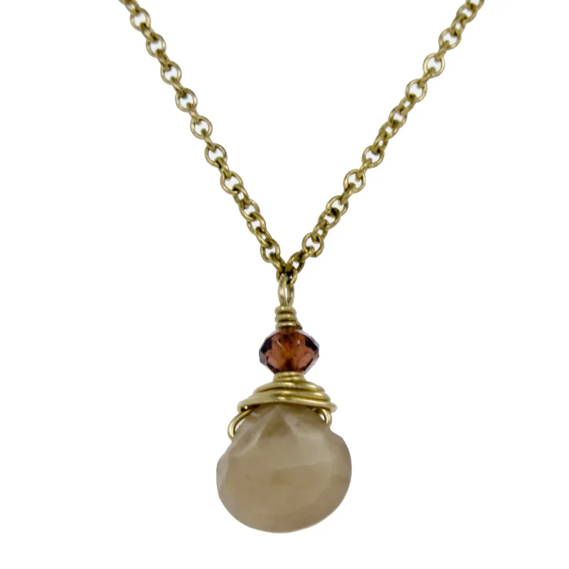 hand-crafted gold necklaces for women -Brown Moonstone One Drop Necklace