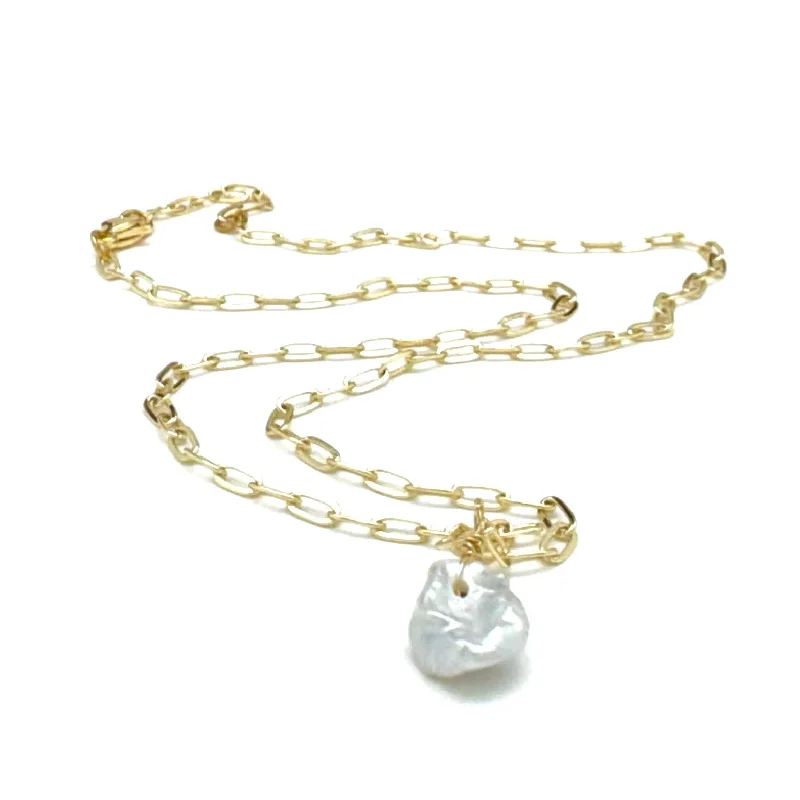 pendant necklaces for women -PEARL NUGGET PAPER CLIP NECKLACE