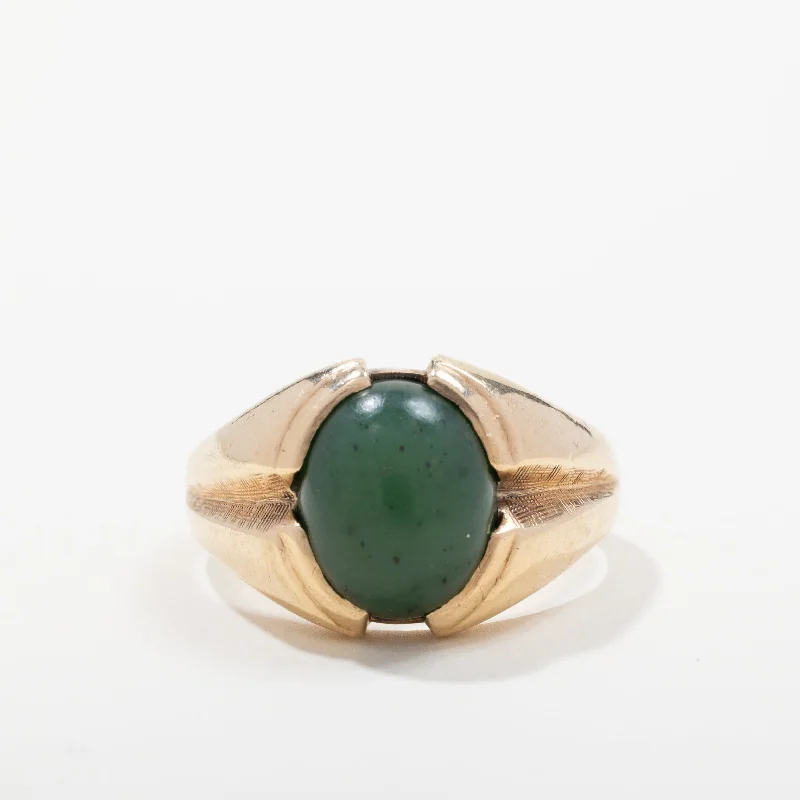 women’s colorful gemstone rings -10k Yellow Gold Nephrite Jade Solitaire Ring | SZ 10