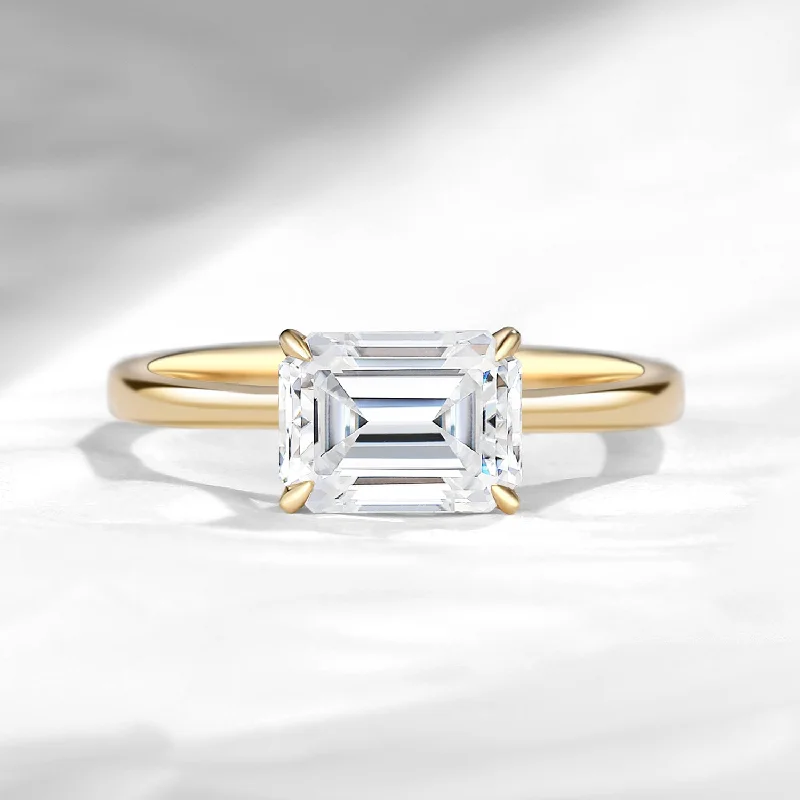 platinum diamond engagement rings -Classic Emerald Cut Moissanite Halo Engagement Ring