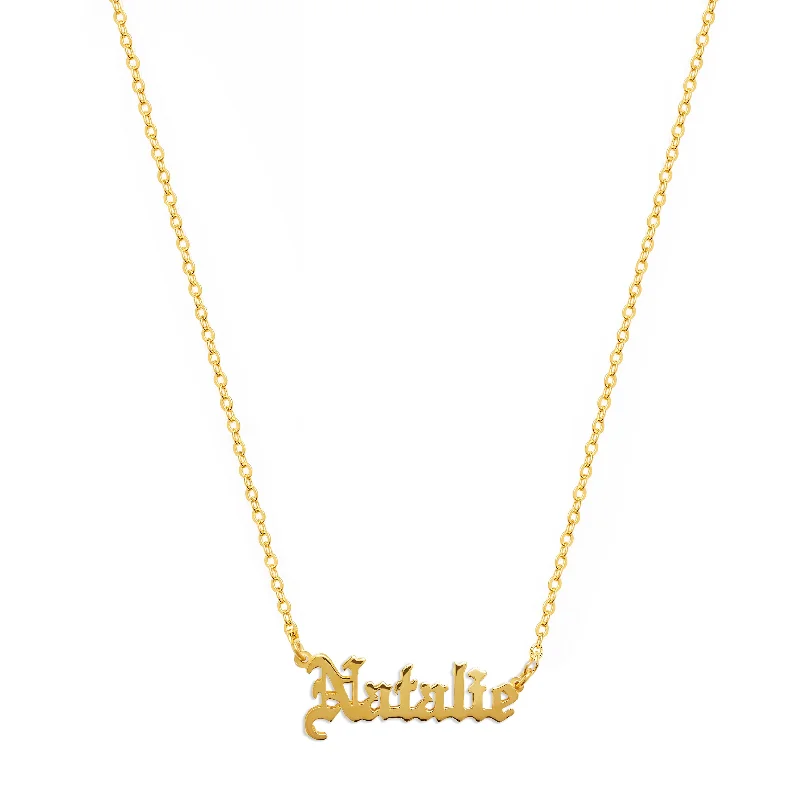 celestial necklaces for women -THE GOTHIC NAMEPLATE NECKLACE