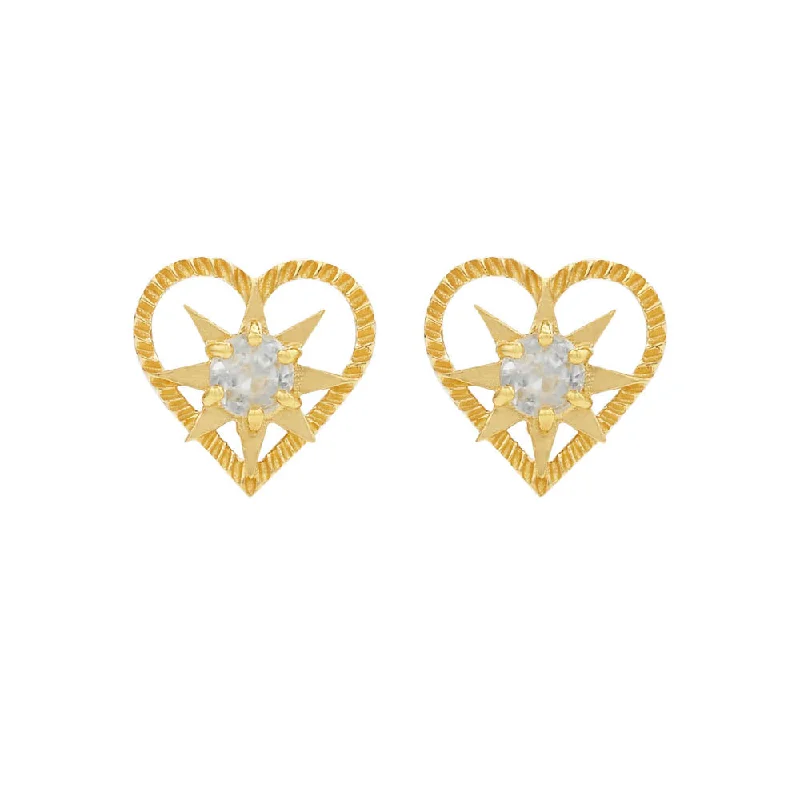 pearl earrings for women -Zoe & Morgan Kind Heart Earrings - Gold Plated & White Zircon