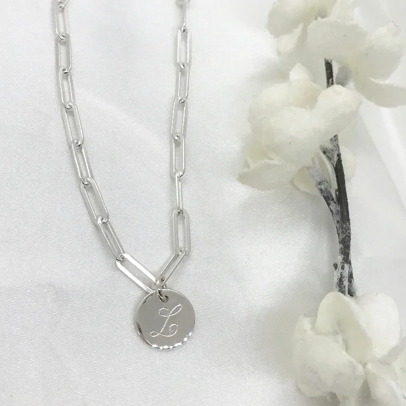 personalized necklaces for women -The Laura Engravable Disc - 925 Sterling Silver Paper clip necklace