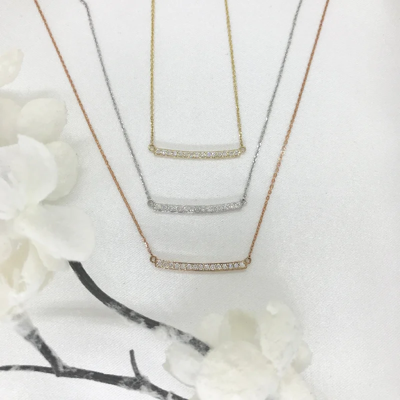 men’s and women’s matching necklaces -14k Rose Gold Bar Diamond Necklace