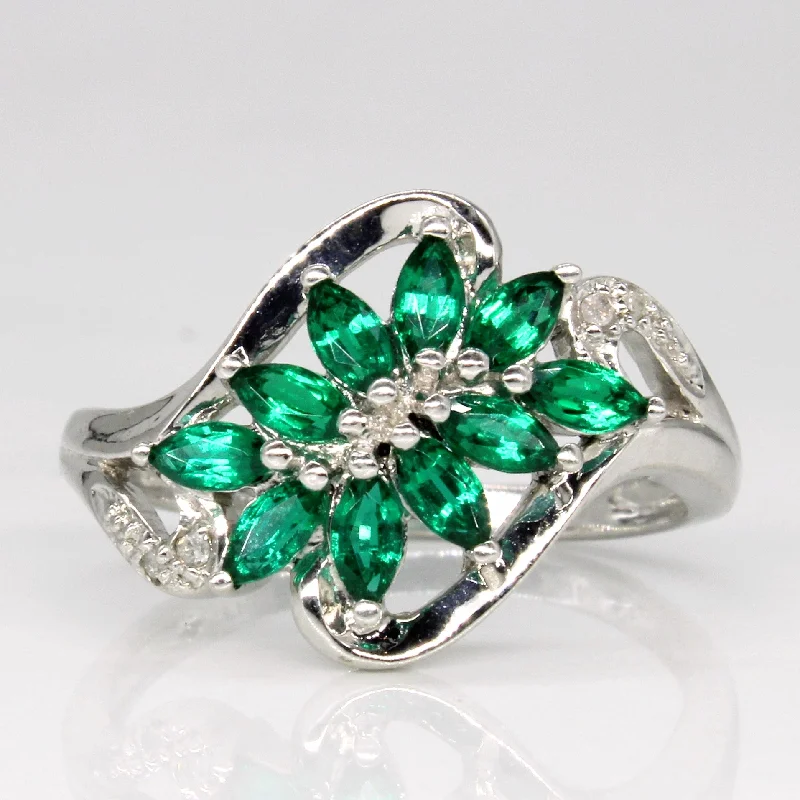 women’s promise rings sets -Synthetic Emerald & Diamond Cocktail Ring | 0.30ctw, 0.02ctw | SZ 7.25 |