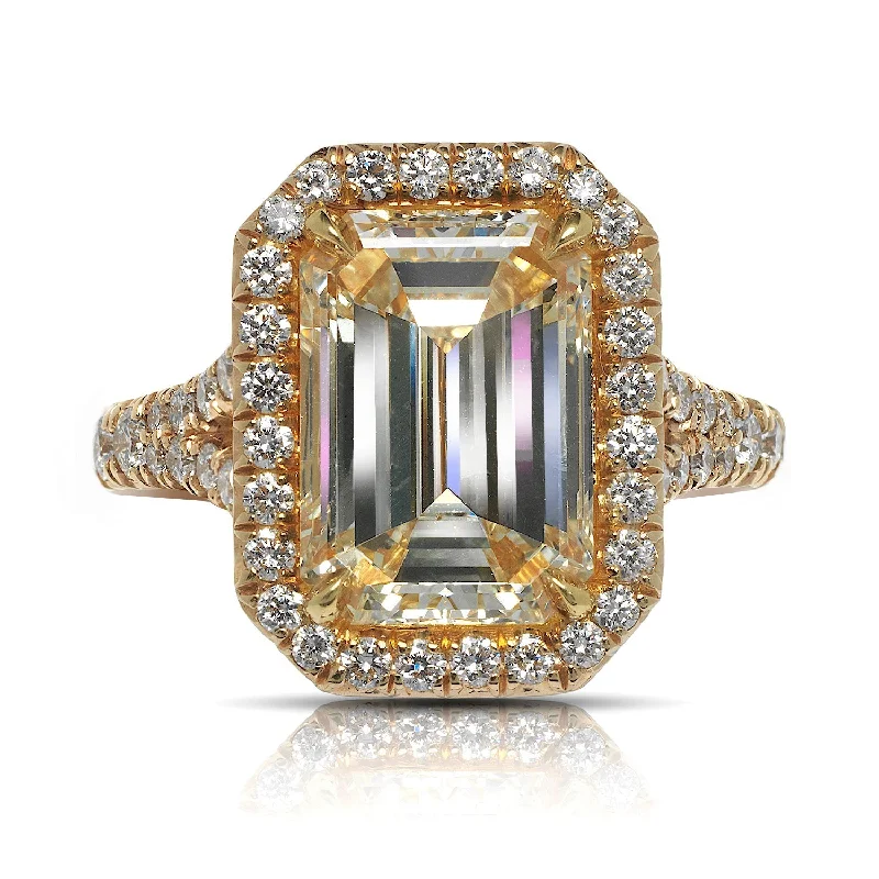 gold rings with gemstones -OLGA 5 CARAT EMERALD CUT S COLOR I1 CLARITY DIAMOND ENGAGEMENT RING 18K YELLOW GOLD GIA CERTIFIED 4 CT S BY MIKE NEKTA