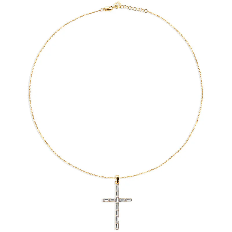 fashion necklaces for women -THE BAGUETTE CROSS PENDANT NECKLACE