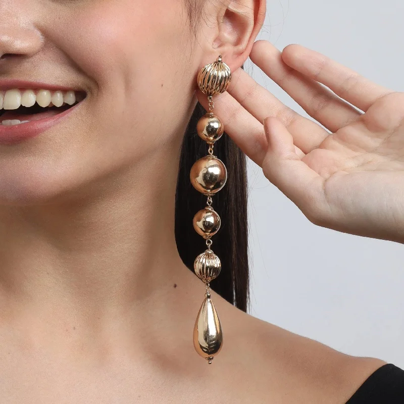 elegant drop earrings for women -TFC Vortex Drop Bold Bead Shoulder Duster Gold Plated Earrings