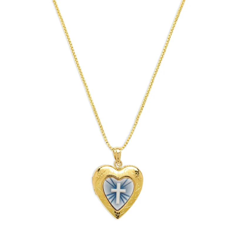 stacked necklaces for women -THE BLUE CROSS PHOTO LOCKET NECKLACE