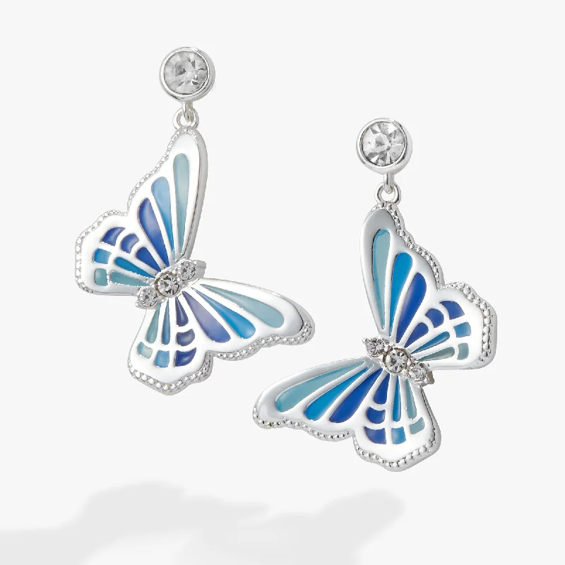 women’s large stud earrings -Butterfly Crystal Drop Earrings