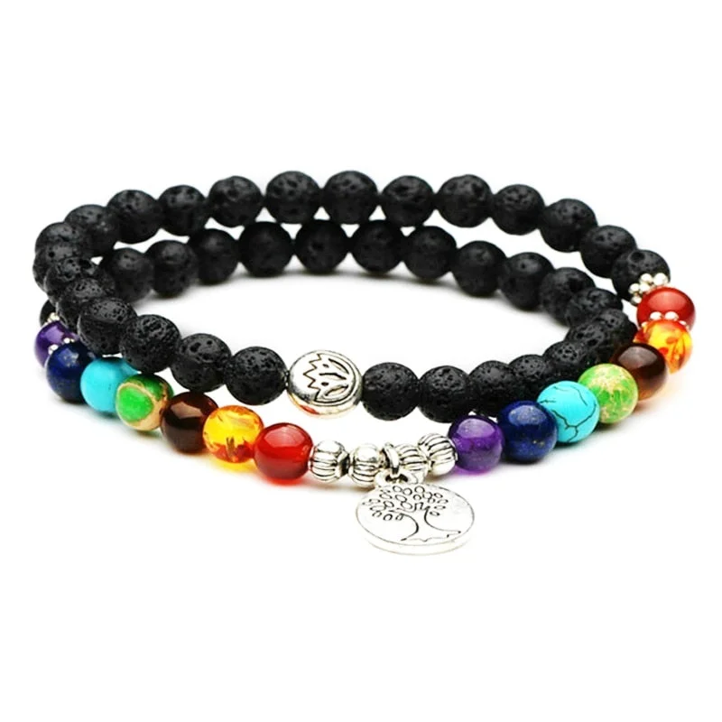 designer bangles for women -7 Chakra Lava Rock Bracelet