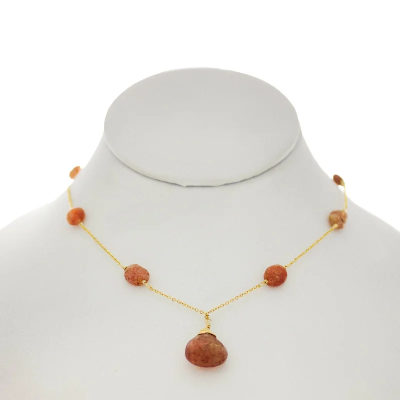 luxury diamond necklaces for women -Sandalwood - Sunstone Drop and Sunstone between chain Necklace