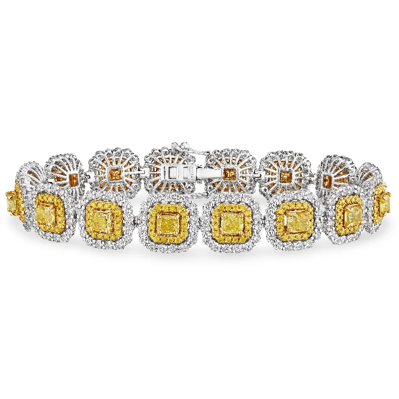 custom bracelets for women -Cushion Cut Vivid Yellow Diamond Bracelet with Halo, 5 CT