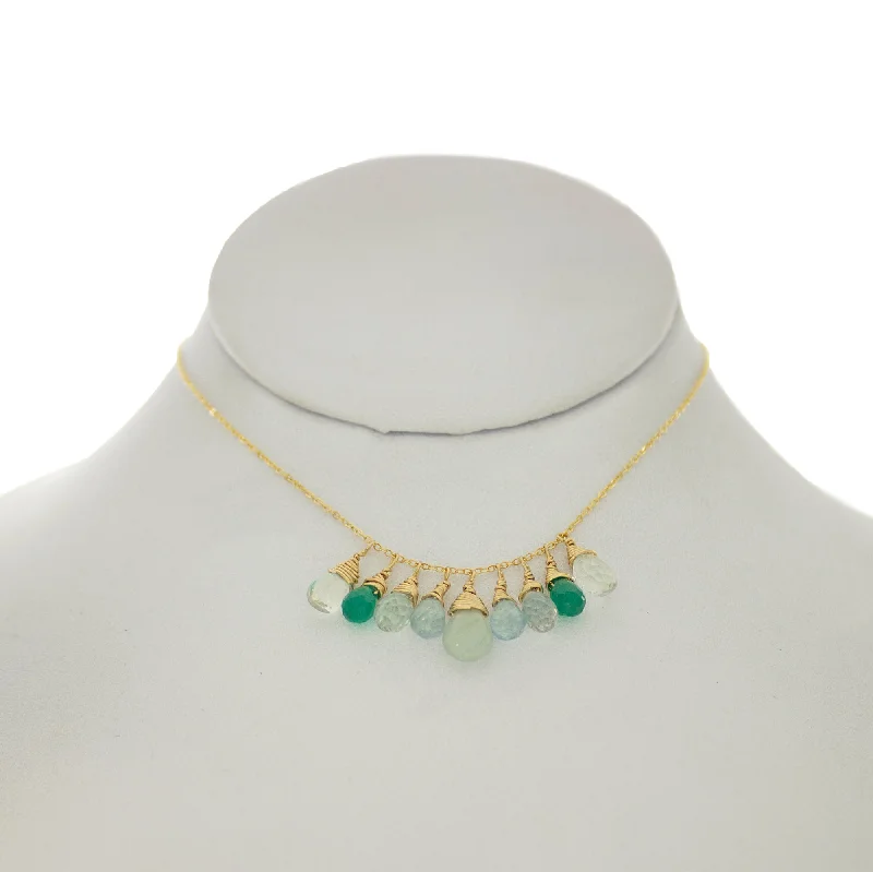 sapphire necklaces for women -Seafoam Green - Aquamarine, Topaz, Green Onyx, Drops Necklace