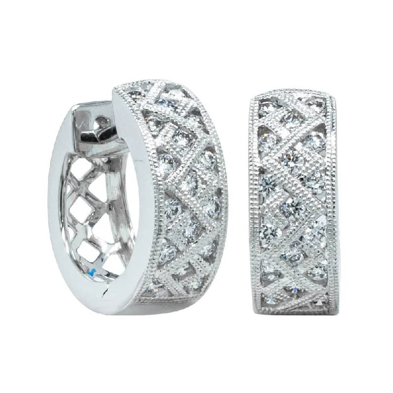 fancy earrings for women -18ct White Gold Diamond Honour Hoop Earrings