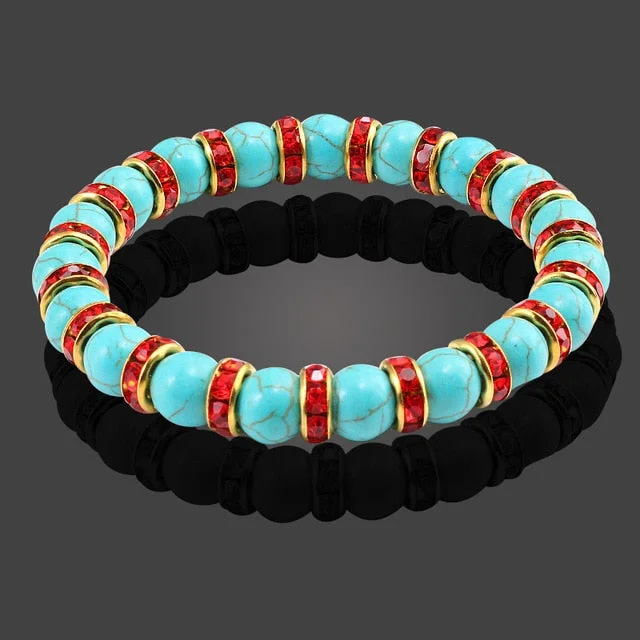 Blue Turquoise Gold Red Crystal