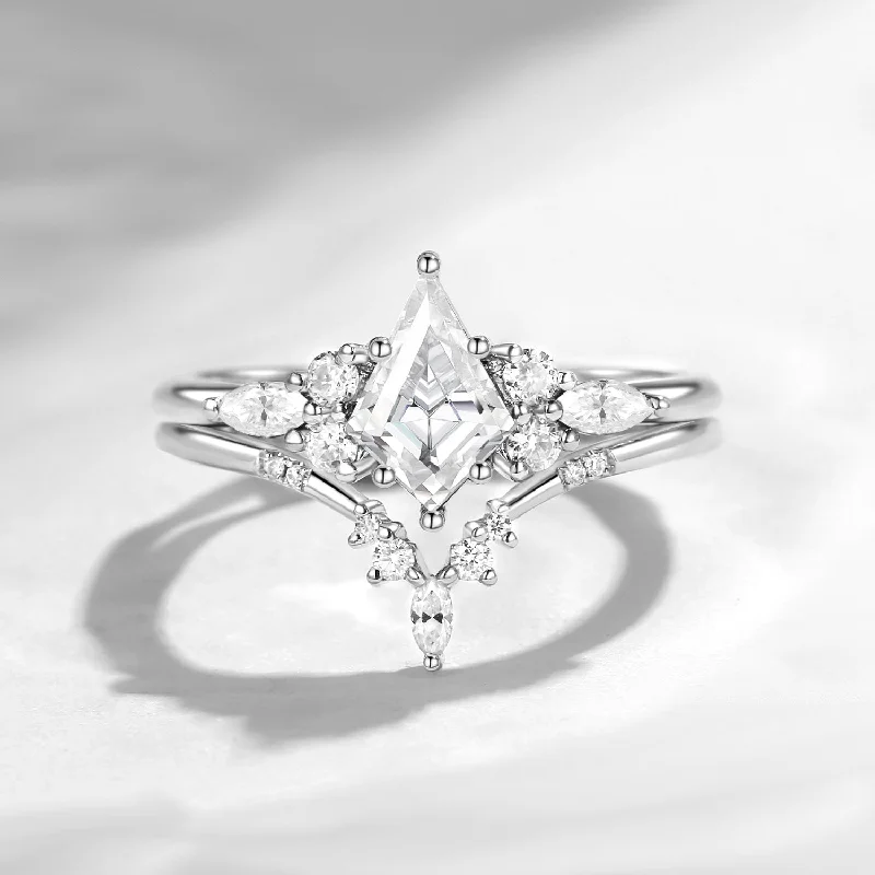 women’s wedding and engagement rings -1.0-2.0ct Kite Cut Lab Diamond Cluster Engagement Ring Set 2pcs