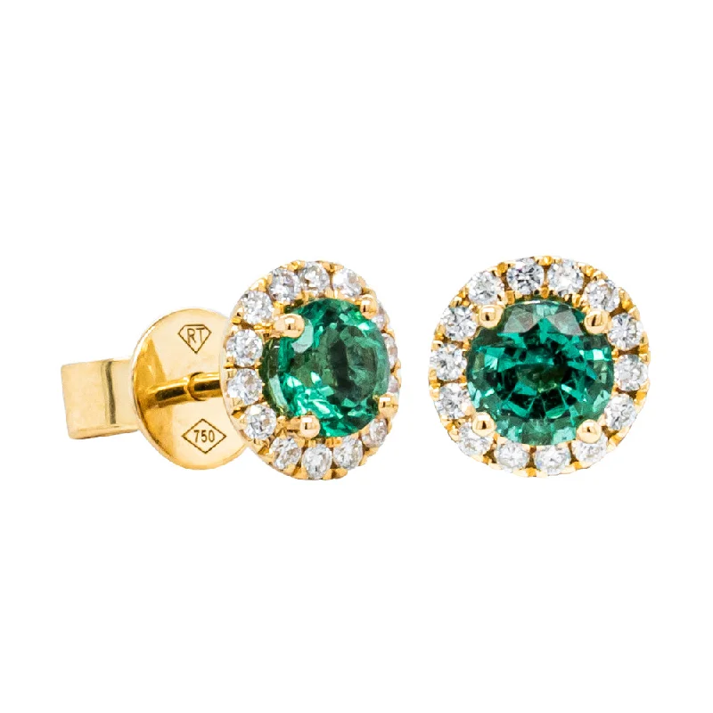 chic earrings for women -18ct Yellow Gold .77ct Emerald & Diamond Earrings